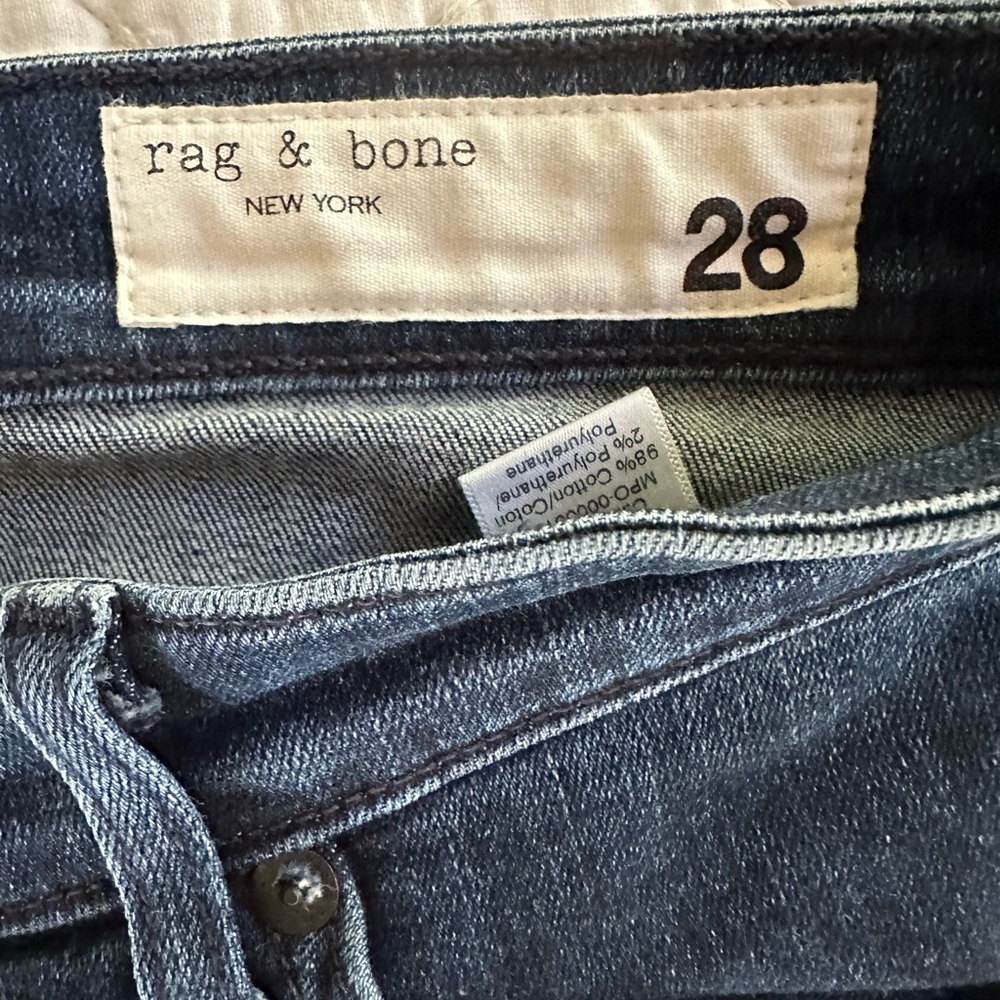 Rag & Bone Cate Mid Rise Flare jeans, size 28, dark wash with split hem